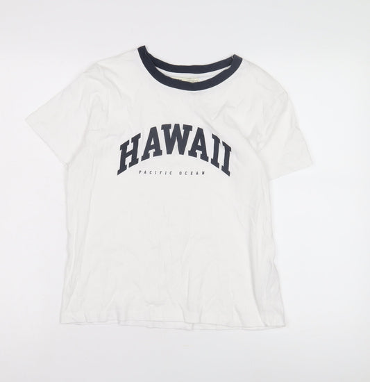 Pull & Bear White Ringer T-Shirt M Unisex Casual