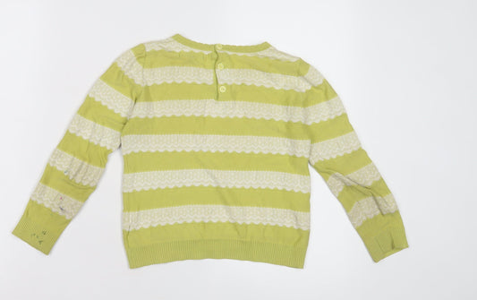 Marks and Spencer Girls Green Striped Jumper 6-7 Yrs