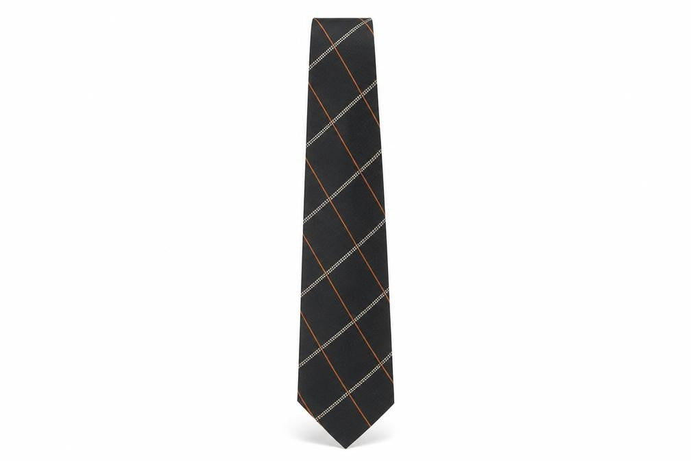 Pierre Cardin Men's Black Silk Tie Plaid Pattern