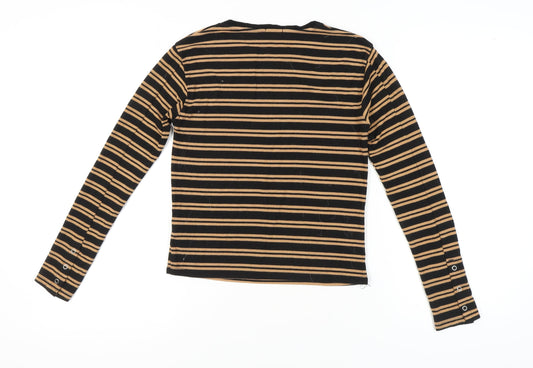 Stradivarius Women's L Black Striped Basic Knit T-Shirt