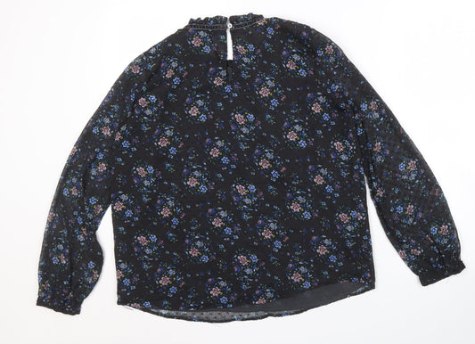 LOFT Women's Black Floral Blouse, Size M