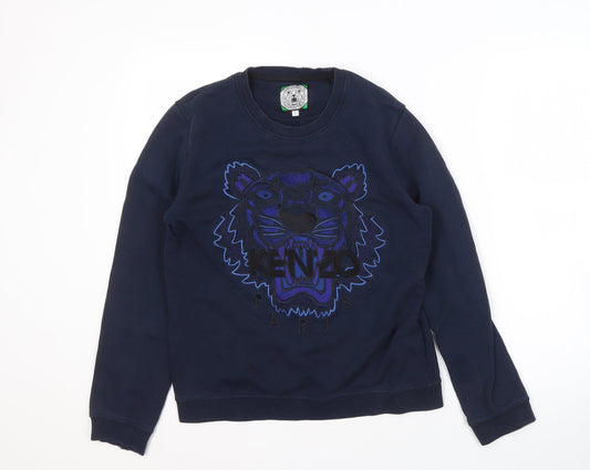 Kenzo Men's Blue Pullover Sweatshirt, L, Embroidered Logo