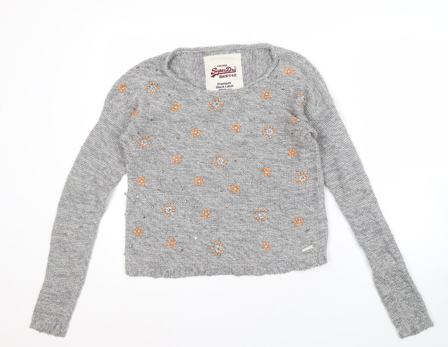 Superdry Women’s Grey Floral Knit Pullover Jumper, M