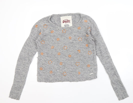 Superdry Women’s Grey Floral Knit Pullover Jumper, M