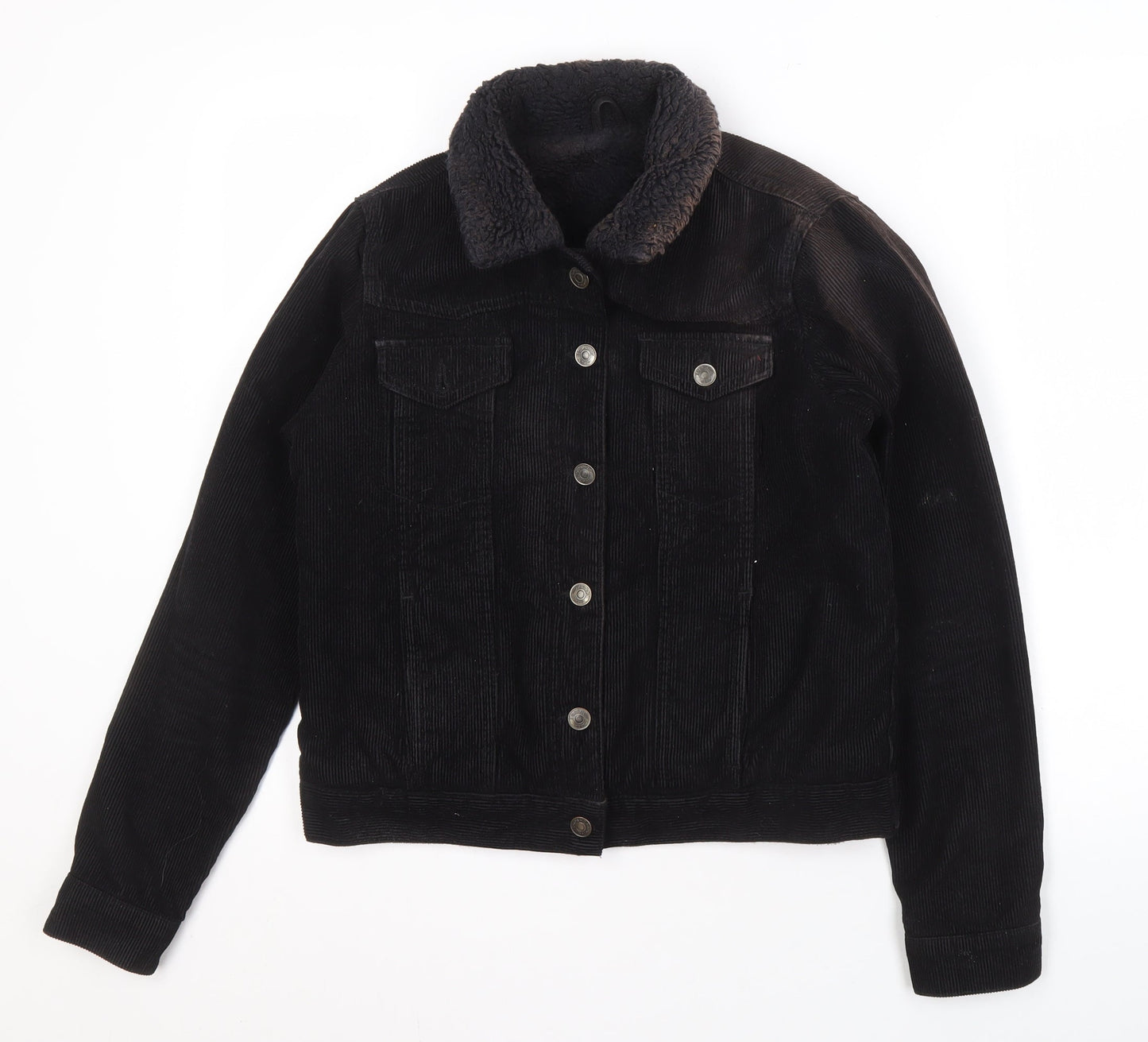 Topshop Women's Black Cotton Bomber Jacket, Size 8