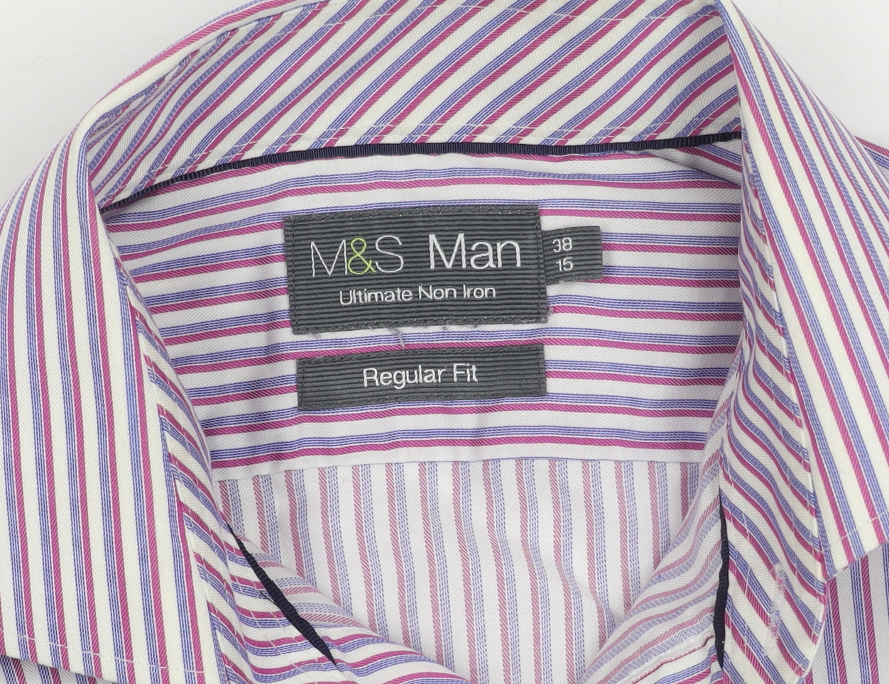 Marks and Spencer Men's Striped Button-Up Shirt, Size 38