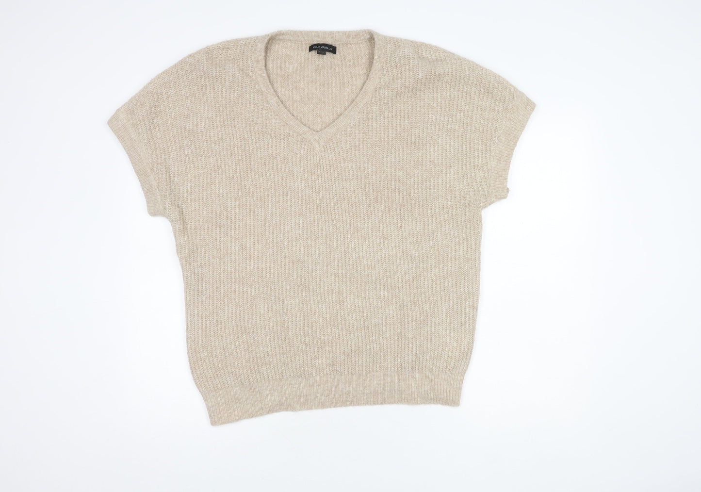 Blue Vanilla Womens Beige V-Neck Short Sleeve Jumper M/L