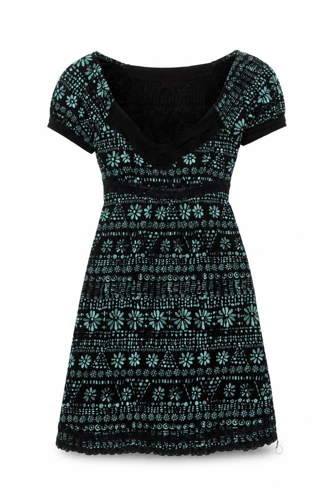 Front view of Miss Selfridge Women’s Black Floral Fit & Flare Dress, size UK 8