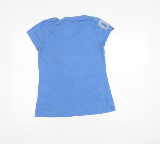 Superdry Women's Blue T-Shirt, M, V-Neck Sports Style