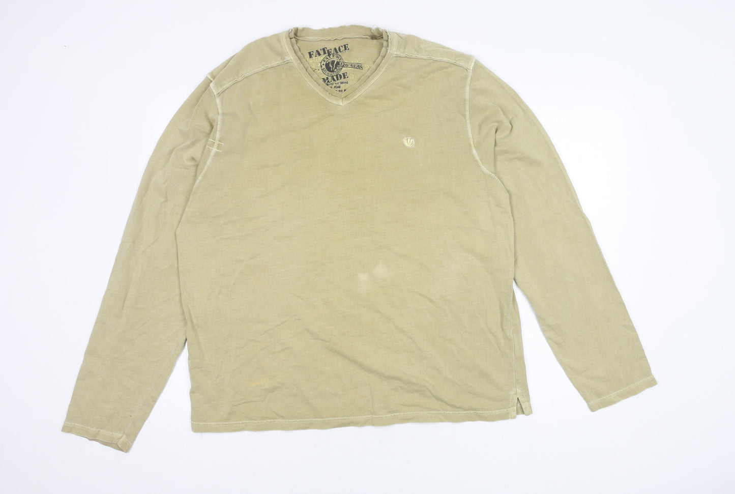 FatFace Men's Beige V-Neck Long Sleeve T-Shirt L