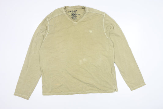 FatFace Men's Beige V-Neck Long Sleeve T-Shirt L