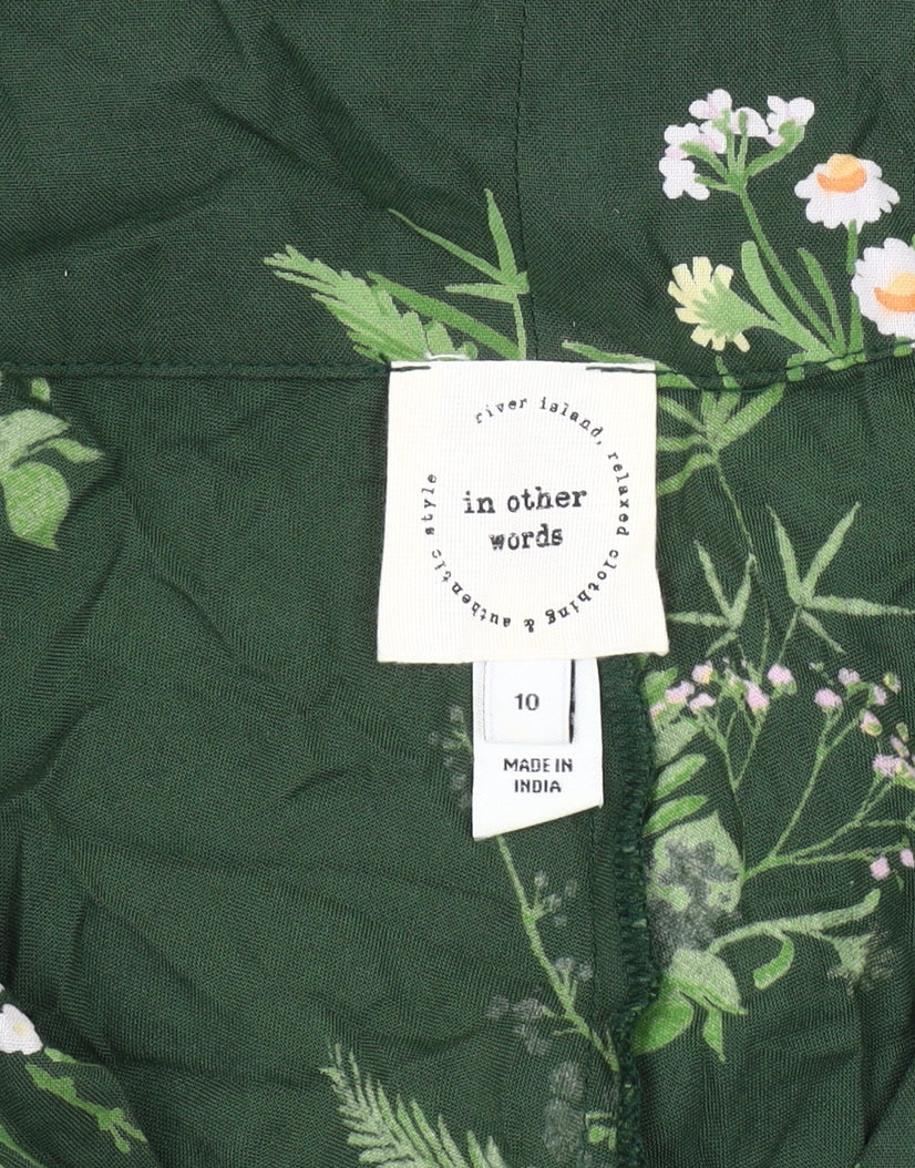 River Island Women's Green Floral Balloon Sleeve Blouse