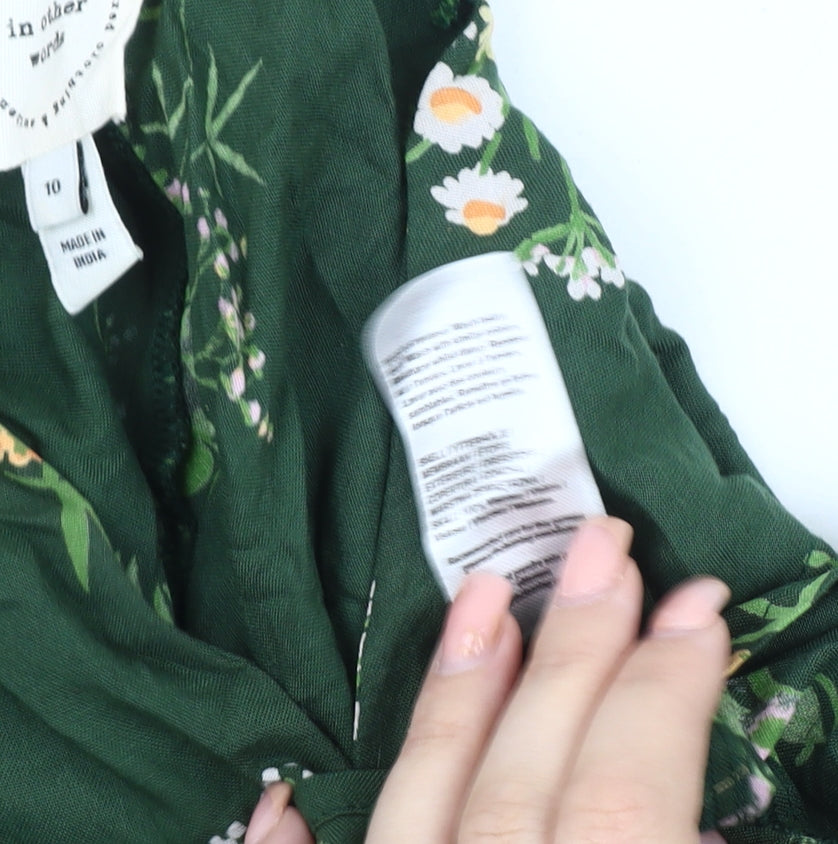River Island Women's Green Floral Balloon Sleeve Blouse