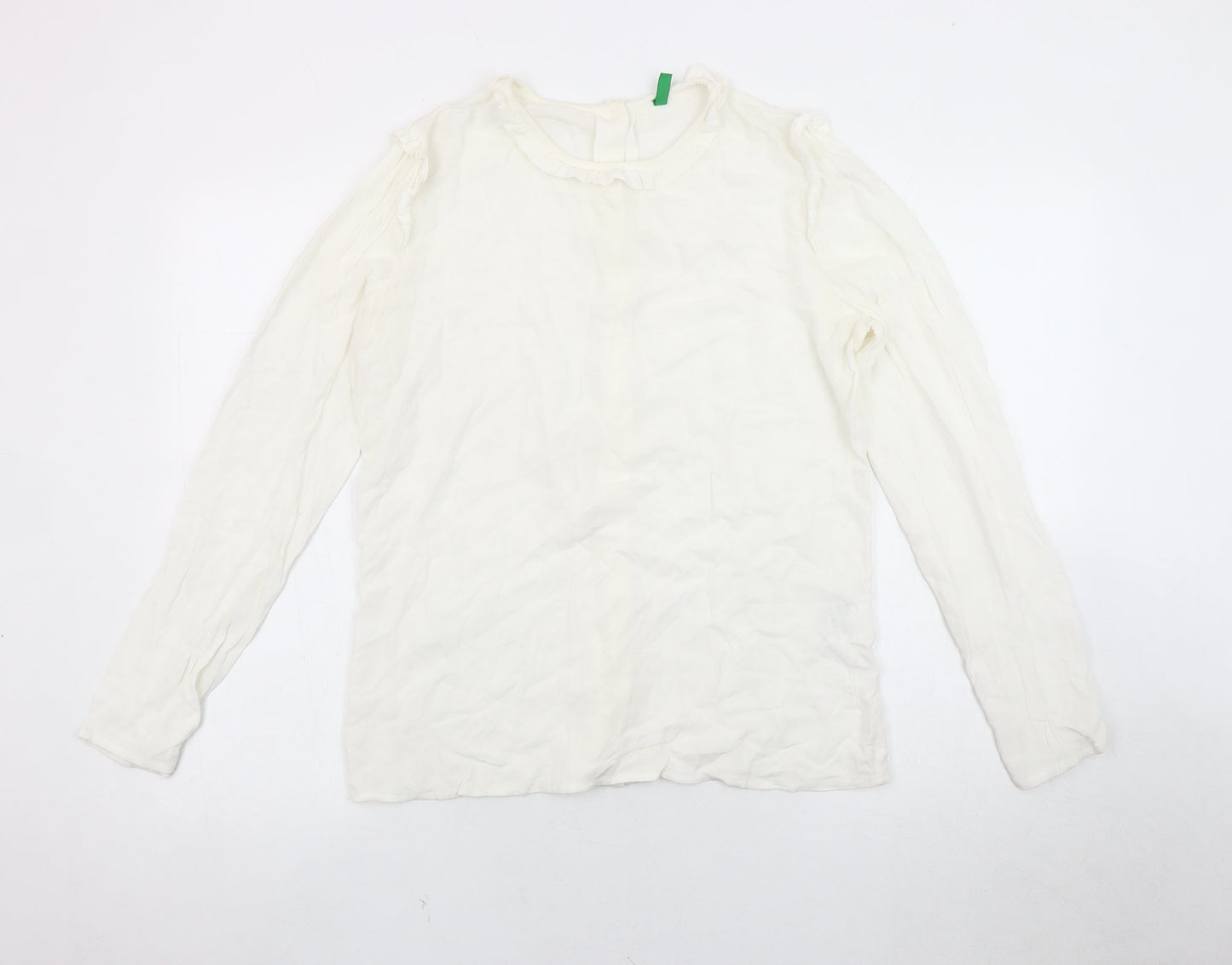 Benetton Women's White Blouse M - Classic Viscose Elegance