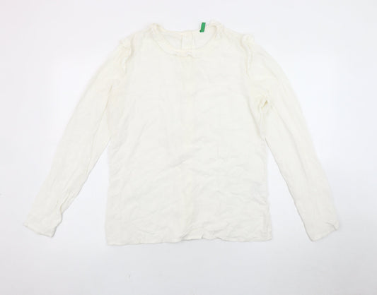 Benetton Women's White Blouse M - Classic Viscose Elegance