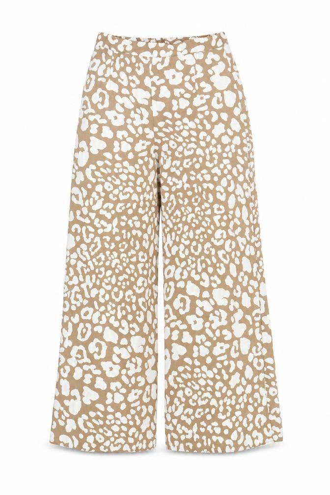 New Look Women's Beige Wide-Leg Animal Print Trousers