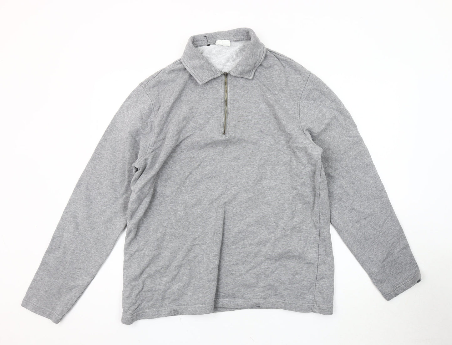 Marks and Spencer Men's Grey XL Collared 1/4 Zip Top
