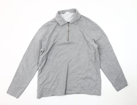 Marks and Spencer Men's Grey XL Collared 1/4 Zip Top