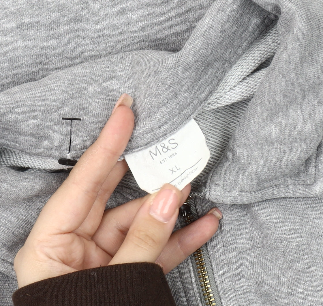 Marks and Spencer Men's Grey XL Collared 1/4 Zip Top