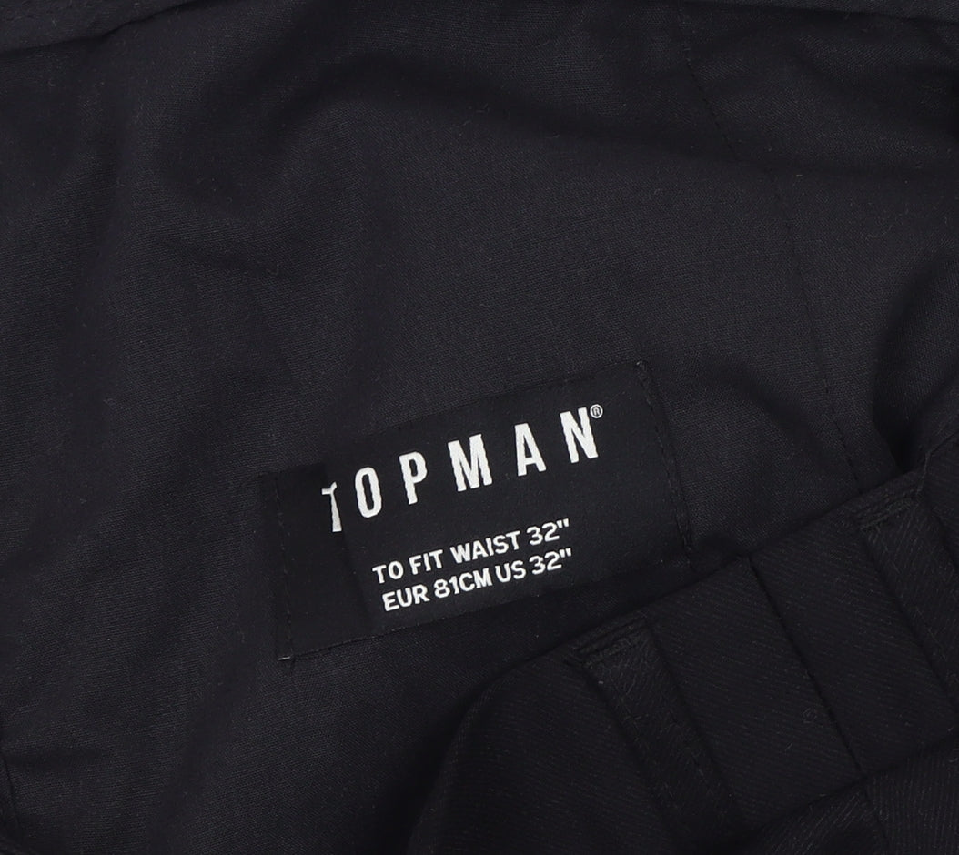 Topman Black Men's Shorts - Size 32, Button Closure