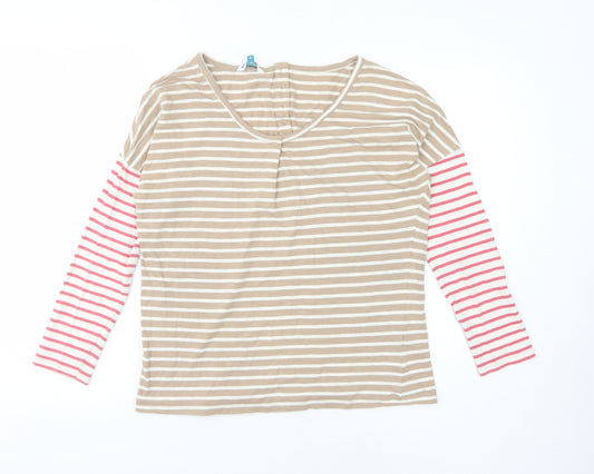 White Stuff Women's Beige Striped T-Shirt Size 8