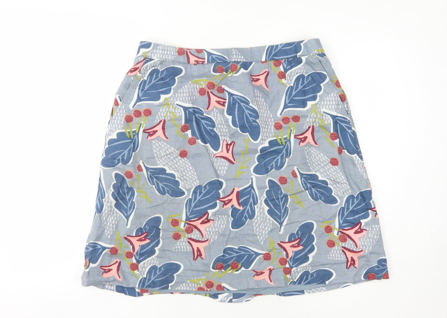 White Stuff Women's Floral Multicoloured Linen Skirt Size 14