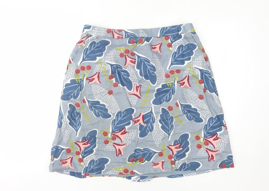 White Stuff Women's Floral Multicoloured Linen Skirt Size 14
