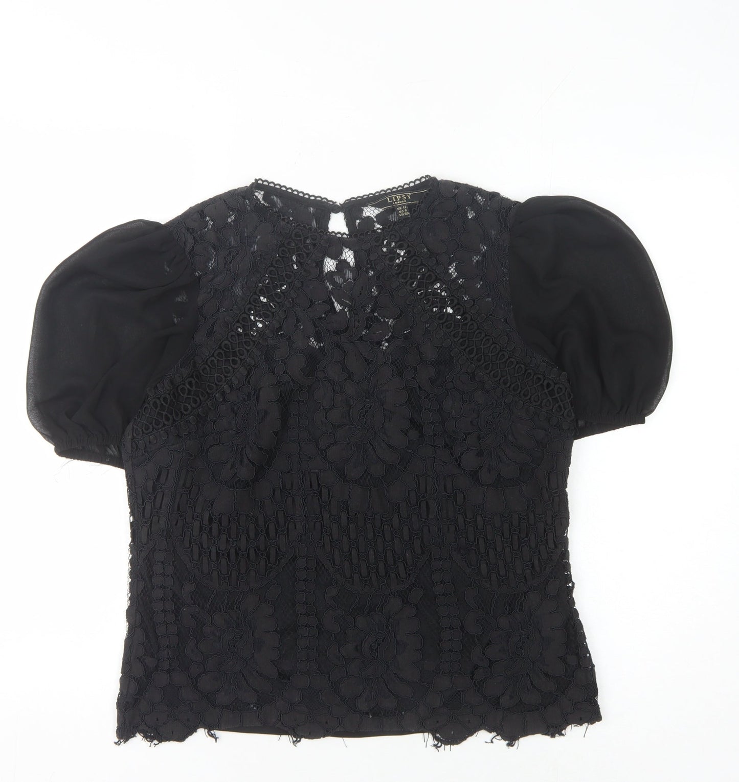 Lipsy Women's Black Lace Blouse Size 12 Short Sleeve