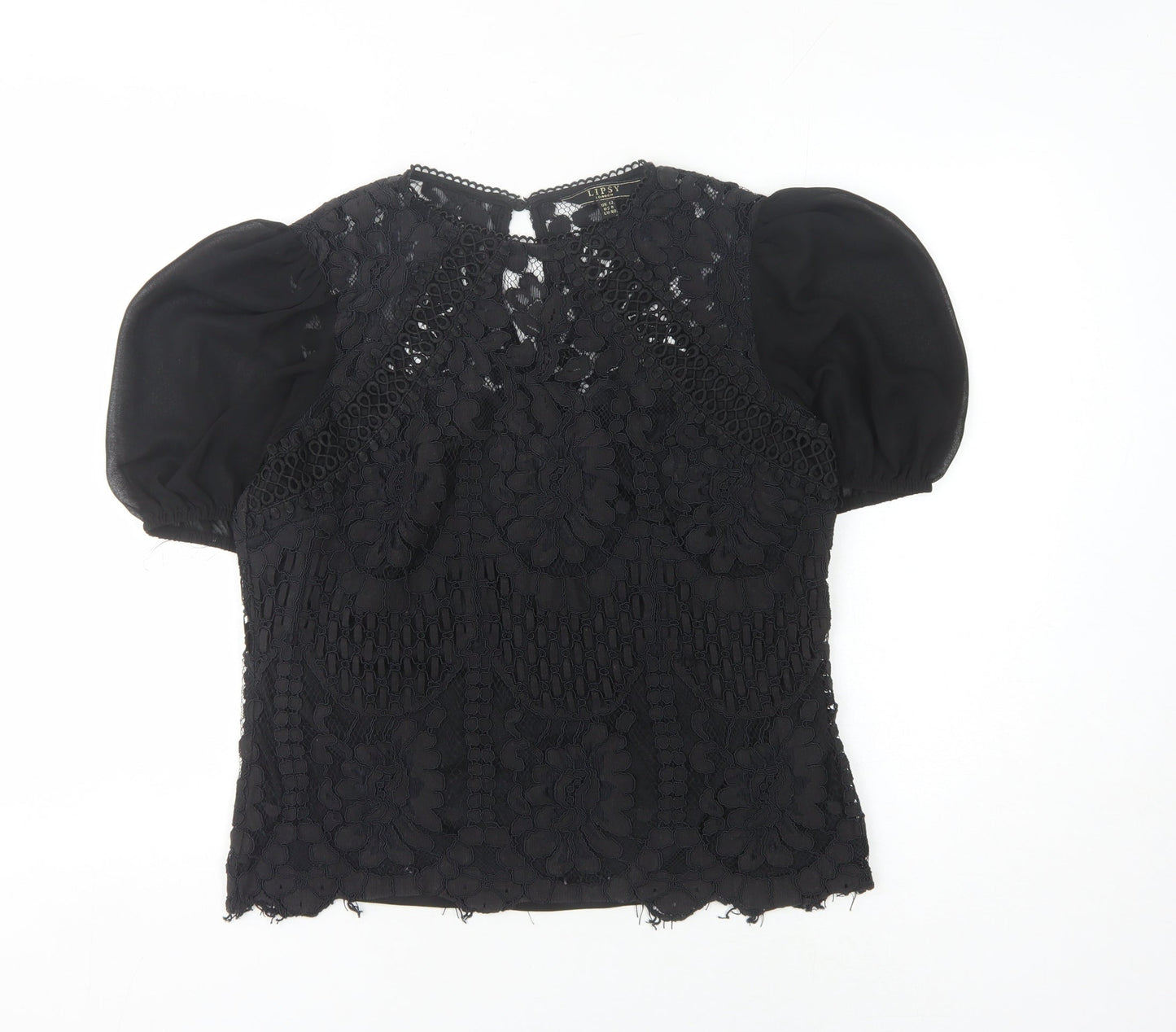 Lipsy Women's Black Lace Blouse Size 12 Short Sleeve