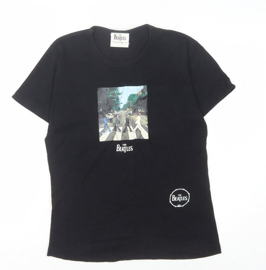 The Beatles Women's Black Slim Fit T-Shirt, Size UK 8/10