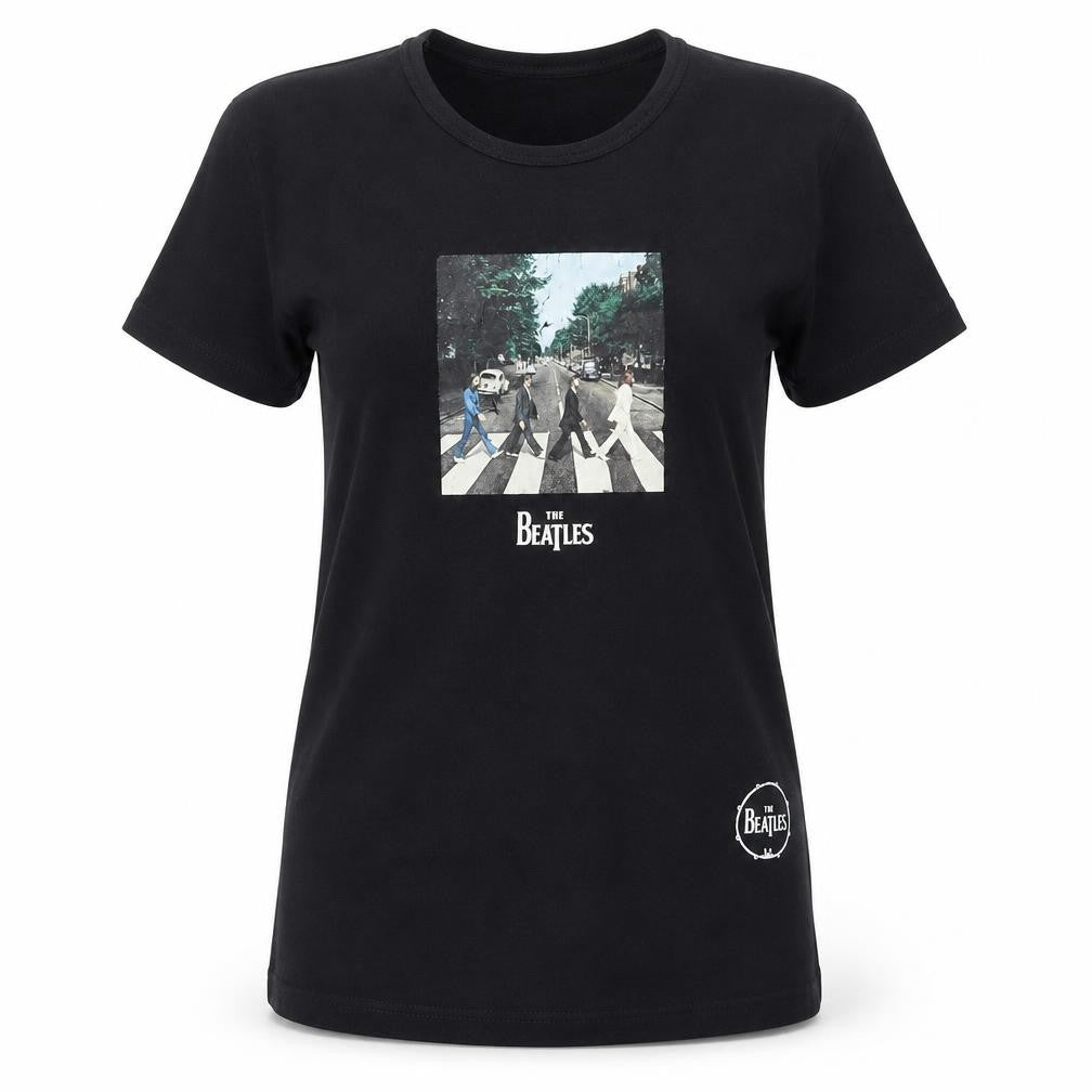 Womens UK Size UK 8/10 The Beatles Black 100% Cotton T-Shirt