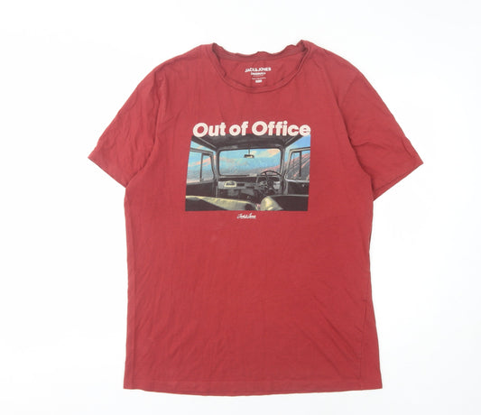 Jack & Jones Men's Red Graphic Print Slim T-Shirt L
