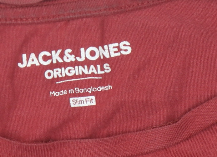 Jack & Jones Men's Red Graphic Print Slim T-Shirt L
