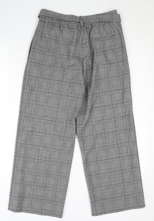 Zara Women's Grey Check Belted Trousers, S