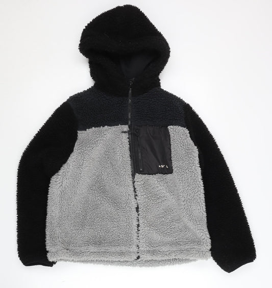 H&M Boys Black and Grey Puffer Jacket, Hooded, Size 10-12 Years