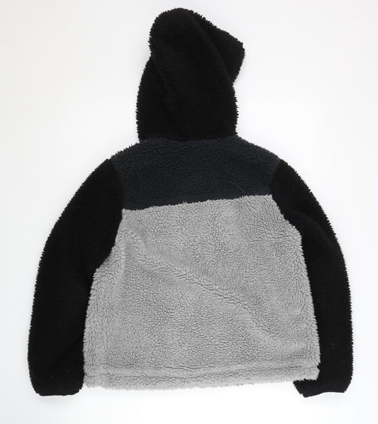 H&M Boys Black and Grey Puffer Jacket, Hooded, Size 10-12 Years