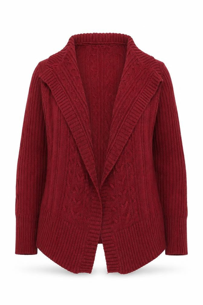 Mantaray Women's Red Cable-Knit Open Front Cardigan Size 14