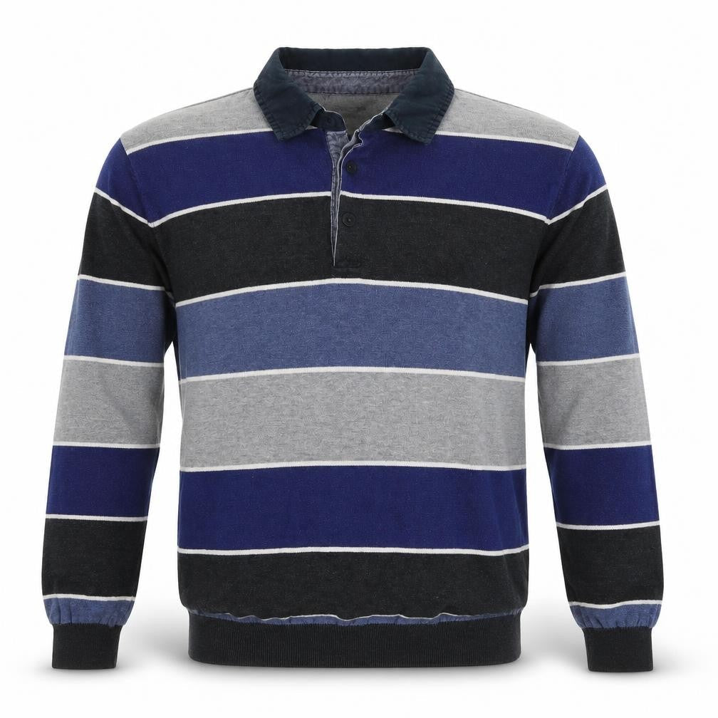 Front view of Atlantic Bay Men's XL Striped Henley Jumper