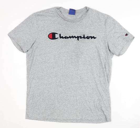 Champion Men's Grey Crew Neck Short Sleeve Logo T-Shirt M