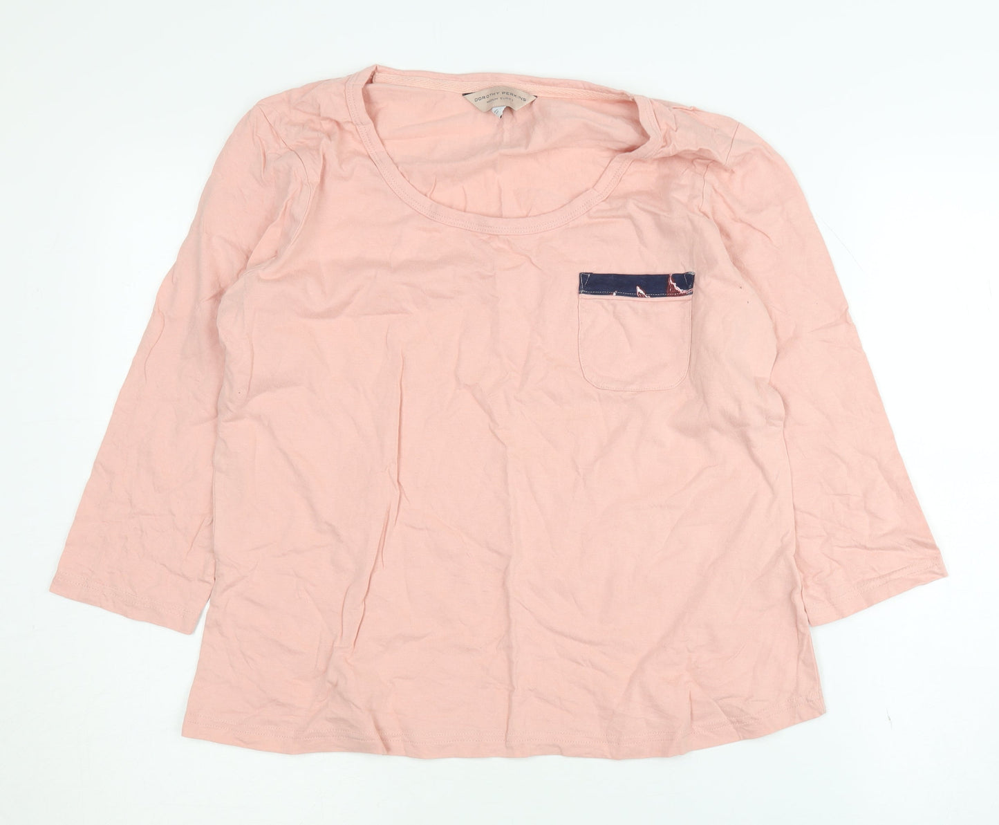 Dorothy Perkins Women's Pink Cotton 3/4 Sleeve T-Shirt, Size 12