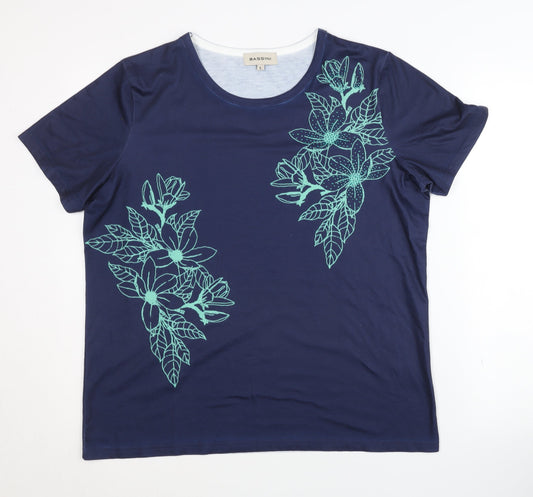 Bassini Women's Blue Floral T-Shirt L Crew Neck Casual