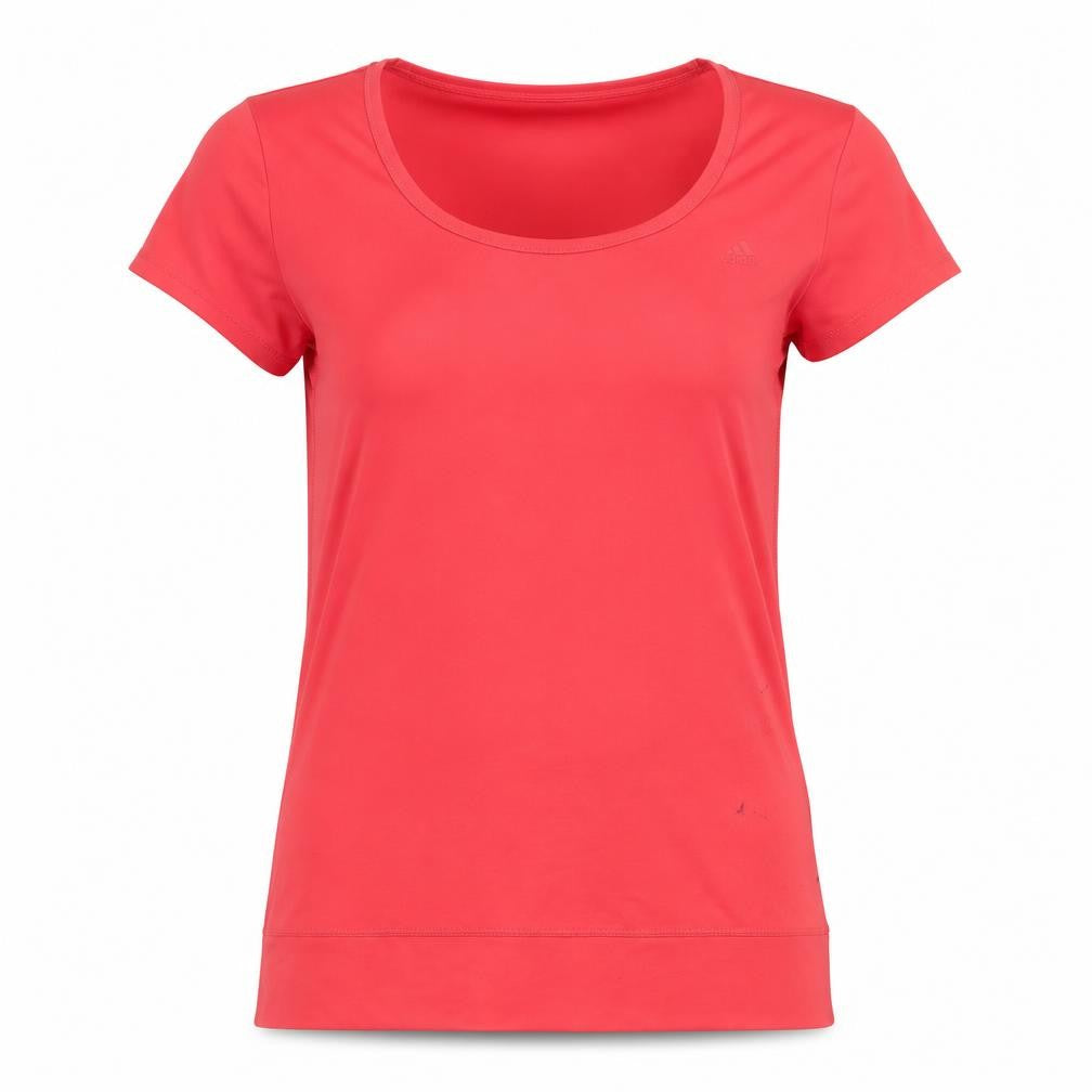 Front view of Adidas Women's Red T-Shirt, size M, Quick Dry Activewear