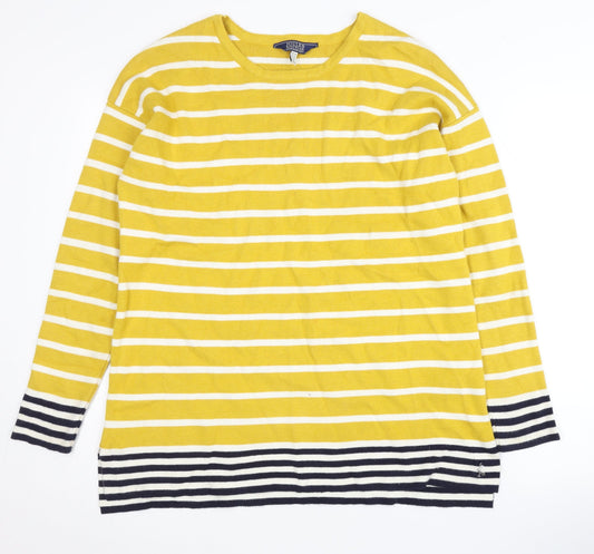 Joules Women's Yellow Striped Pullover Jumper Size 14