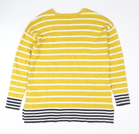 Joules Women's Yellow Striped Pullover Jumper Size 14