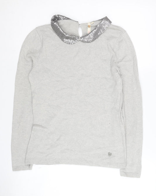 White Stuff Women’s Grey Sequin Collar Jumper Size 8
