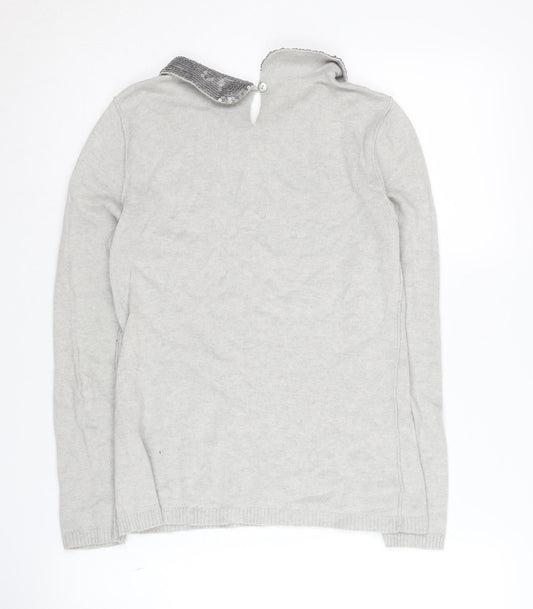 White Stuff Women’s Grey Sequin Collar Jumper Size 8