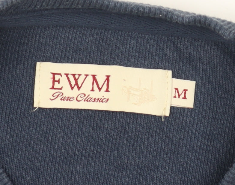 EWM Men's Blue Pullover Sweatshirt Size M, Knit V-Neck