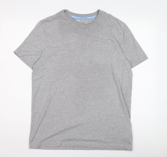 Manchester City Men’s Grey Logo T-Shirt, L, Crew Neck