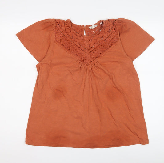 Fat Face Women's Orange Crochet Accent Blouse Size 14