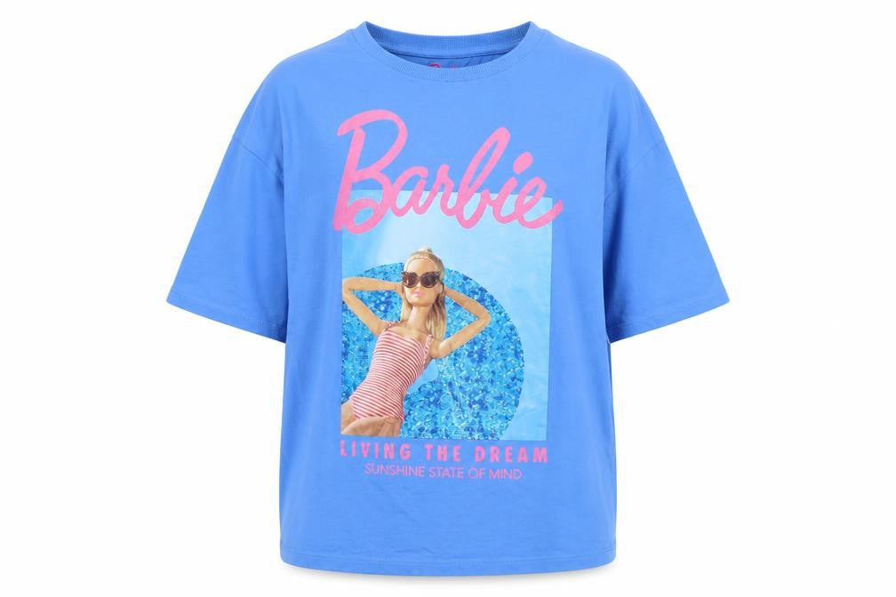 Front view of Blue Barbie girls’ t-shirt, 13-14 years, graphic print, cotton